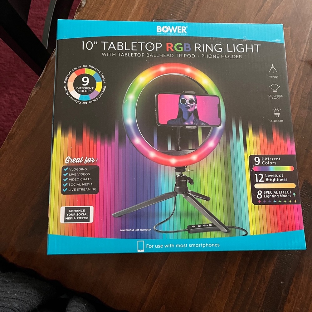 Bower 10" Tabletop RGB Ring Light with Tripod & Phone Holder - Black